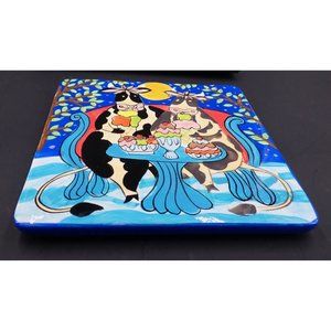 Wooly Dreams 6 inch Square Plate Cows Eating Ice Cream Lula Chang